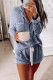 Blue Long Sleeve Drawstring Button Loungewear