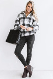 White Plaid Zipper Stand Collar Sherpa Pullover Sweatshirt