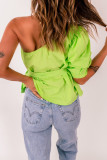 Lace-up Puff Sleeve One Shoulder Blouse