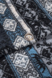 Blue Tribal Print Pocket Buttoned Sherpa Jacket