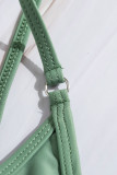 Green V Neck One Piece Swimsuit