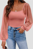 Puffy Sheer Sleeves Square Neck Long Sleeves Top