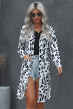 White Leopard Print Open Front Pocketed Cardigan