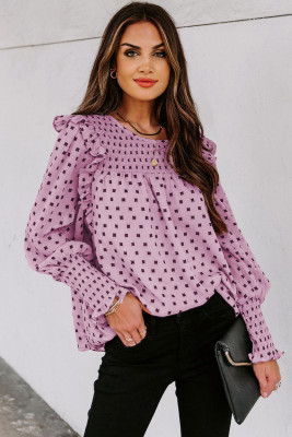 Pink Smocked Ruffle Trim Blouse