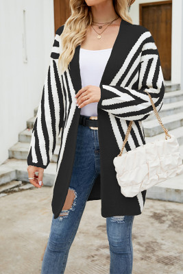 Colorblock Stripes Front Open Knitting Cardigan