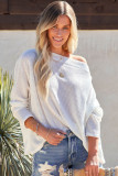 White Waffle Knit Eyelet Long Sleeve Blouse
