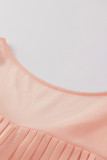 Pink Pleated Ruffled Tie Waist Buttons V Neck Romper