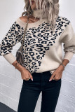 Turtleneck Cold Shoulder Leopard Knitting Sweater