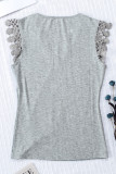 Gray Lace Crochet Ribbed V Neck Tank Top