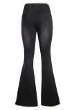 Black Distressed Bell Bottom Denim Pants