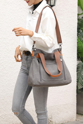 Zipper Closure Pockets Canvas Crossbody Bag MOQ 3pcs