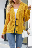 Mustard Cable Knit Open Button Cardigans