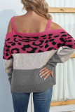 Leopard Color Block Drew Shoulder Knit Sweaters