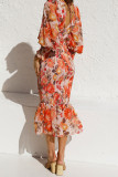 Long Sleeve Floral Print Halter High Waist Dress Unishe Wholesale