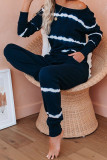 Navy Tie-dye Stripes Pullover Top and Pants Lounge Set