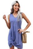 Sky Blue Twist Knot Sleeveless V Neck Shift Mini Dress