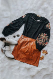 Black Floral Embroidery Long Sleeve Top