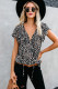 Black V-neck Short Sleeve Fashion Print Fantasy Fluttering Blouse