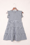 Black Girl's Plaid Print Ruffled Sleeveless Shift Mini Dress