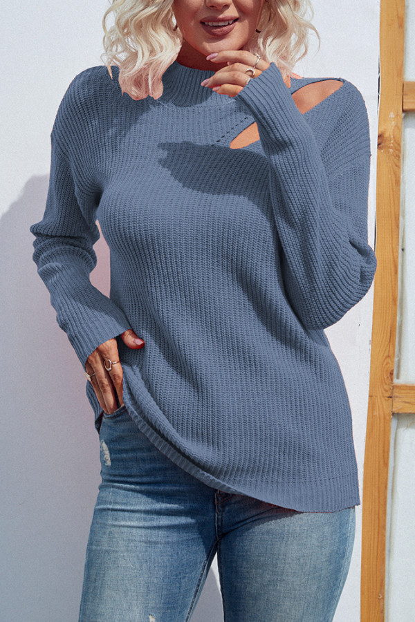 Long Sleeve Turtleneck Cut Out Sweater
