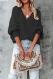 V Neck Long Sleeve Cable Knit Sweater
