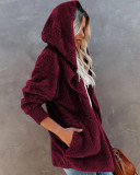 Hooded Plush Wool Coat With Pockets