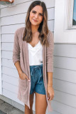 Pink Tunic Back Open Front Cardigan with Pockets