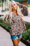 Leopard V Neck Buttoned Flowy Top