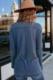Sky Blue Waffle Elbow Patch Buttoned Long Sleeve Top