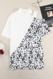 White Asymmetric Cold Shoulder Mock Neck Leopard Colorblock Top