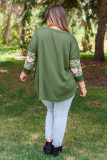 Green Plus Size Floral Patchwork Henley Top