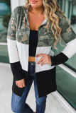 Army Camo Colorblock Hooded Cardigan