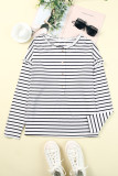 White Striped Print Ruffled Buttoned Long Sleeve Top