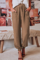 Brown Casual Drawstring High Waist Pockets Joggers