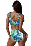White U-neckline High Waist Tropical Tankinis
