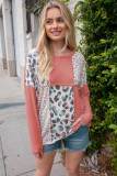 Pink Rib Animal Print Colorblock Long Sleeve Top