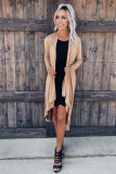 Apricot Long Sleeve Pockets High Low Open Front Cardigan