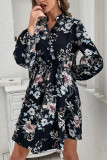 Button Down Bubble Sleeves Floral Dress
