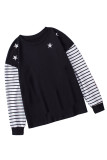 Striped Star Print Patchwork Long Sleeve Top