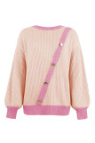 Lantern Sleeve Splicing Button Pullover Sweater