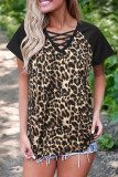 CrissCross Leopard V Neck T-Shirt