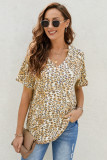 Yellow V Neck Front Pocket Leopard Tee