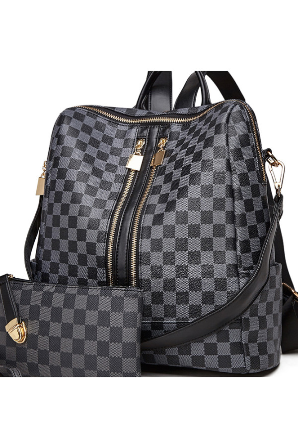 Plaid Large Capacity Zip Up Backpack Handbag MOQ 3PCS