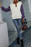 Stand Collar Button Down Color Block Fleece Sweatshirts