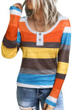 Stripe Multicolor Knit Button Notched Neck Top