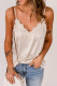 Beige V Neck Lacy Spaghetti Straps Dotted Print Tank