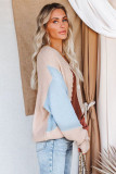 Khaki Color Block Buttons Drop-Shoulder Sleeve Cardigan