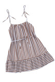 Brown Striped Spaghetti Straps Mini Dress with Tie