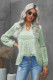 Green Ruffled Split Neck Lace Hollow Out Puff Sleeve Polka Dot Blouse