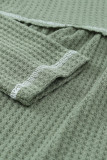 Green V Neck Long Sleeve Colorblock Waffle Babydoll Top